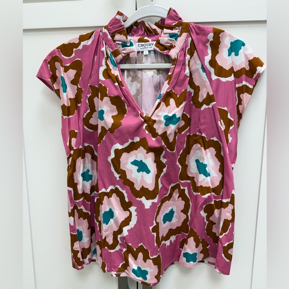 CROSBY by Mollie Burch Pink and Brown Floral Blouse